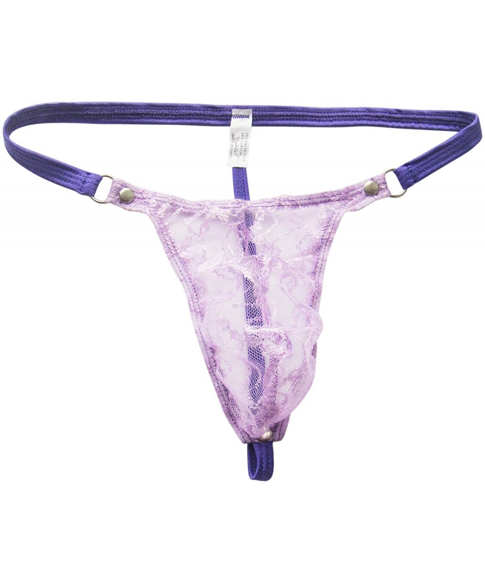 G-Strings & Thongs Men's Mesh Sissy Lace Bikini Briefs Open Butt T-Back Tangas G-String Thongs Underwear - Purple - CA190O8KU52