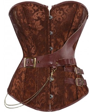 Bustiers & Corsets Women's Punk Rock Faux Leather Steampunk Corset Set Retro Goth Overbust Steel Bustier with Skirt - Brown -...