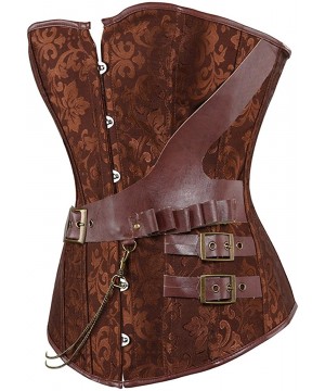 Bustiers & Corsets Women's Punk Rock Faux Leather Steampunk Corset Set Retro Goth Overbust Steel Bustier with Skirt - Brown -...