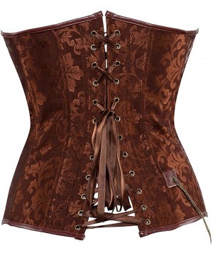 Bustiers & Corsets Women's Punk Rock Faux Leather Steampunk Corset Set Retro Goth Overbust Steel Bustier with Skirt - Brown -...