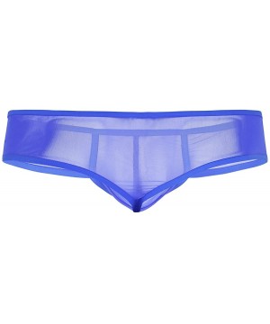 G-Strings & Thongs Mens Soft Sheer Mesh Bulge Pouch Low Rise Briefs Thong G-String Underwear - Blue - CQ188YE8NN9