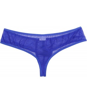 G-Strings & Thongs Mens Soft Sheer Mesh Bulge Pouch Low Rise Briefs Thong G-String Underwear - Blue - CQ188YE8NN9