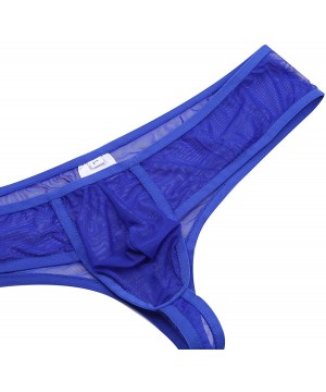 G-Strings & Thongs Mens Soft Sheer Mesh Bulge Pouch Low Rise Briefs Thong G-String Underwear - Blue - CQ188YE8NN9