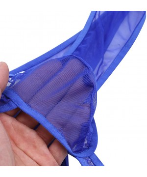 G-Strings & Thongs Mens Soft Sheer Mesh Bulge Pouch Low Rise Briefs Thong G-String Underwear - Blue - CQ188YE8NN9