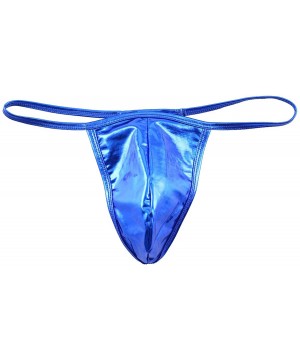 G-Strings & Thongs Men's Shiny Metallic Low Rise Bulge Pouch Bikini Briefs G-String Thong Underwear - Royal Blue - CQ197RYG9WO