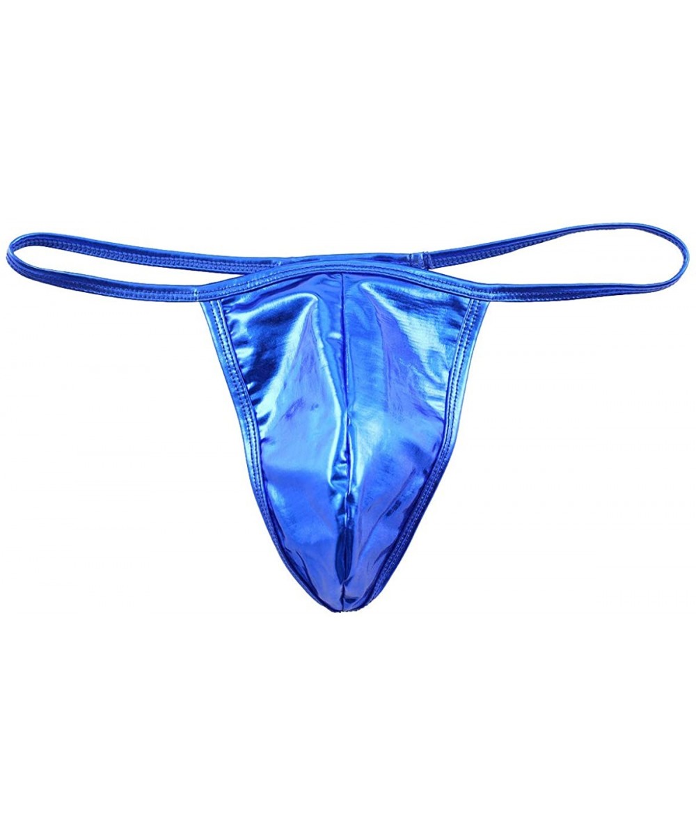 G-Strings & Thongs Men's Shiny Metallic Low Rise Bulge Pouch Bikini Briefs G-String Thong Underwear - Royal Blue - CQ197RYG9WO