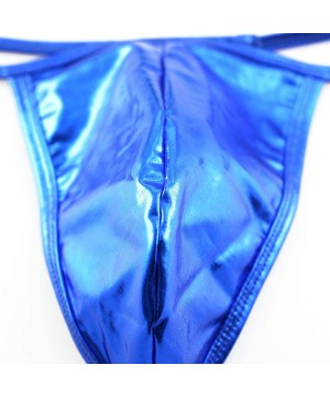 G-Strings & Thongs Men's Shiny Metallic Low Rise Bulge Pouch Bikini Briefs G-String Thong Underwear - Royal Blue - CQ197RYG9WO