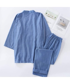 Robes Men Cotton Kimono Robe Pajamas Sets Simple Short Sleeve Japanese Robe Trousers Hombre Pyjamas Robes - Rbs 9 - C918Z7G566Q