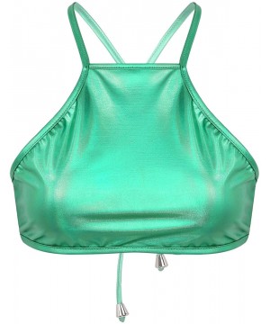 Camisoles & Tanks Woman's Metallic Glitter Criss Cross Straps Cami Crop Tank Top Vest Camisole Rave Dance Clubwear - Green - ...