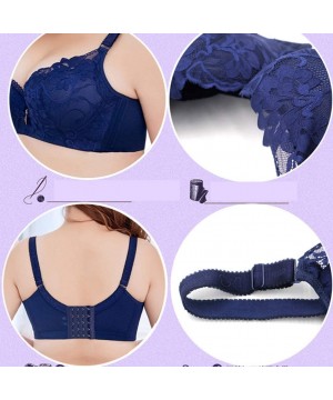 Bustiers & Corsets Women's Plus Size Adjustable Sports Extra-Elastic Breathable Lace Trim Bra - Blue - CF18WK86TRY