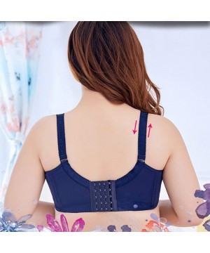 Bustiers & Corsets Women's Plus Size Adjustable Sports Extra-Elastic Breathable Lace Trim Bra - Blue - CF18WK86TRY