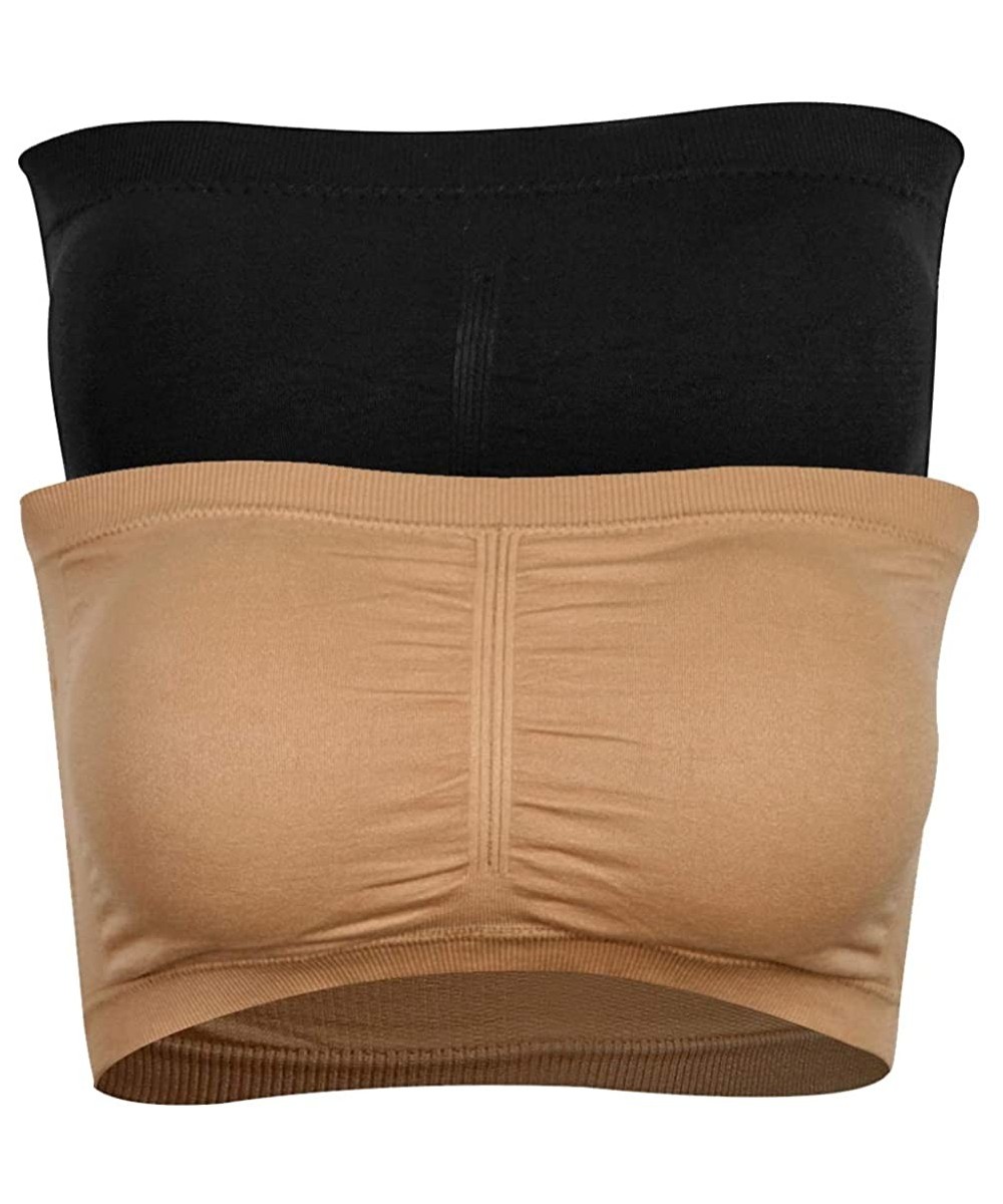 Bras Women's Padded Strapless Wire-Free Bandeau Tube Bra 2 Pack - Nude/Black - CU196EKQQWN