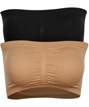 Bras Women's Padded Strapless Wire-Free Bandeau Tube Bra 2 Pack - Nude/Black - CU196EKQQWN