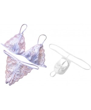 Baby Dolls & Chemises Men's and Women's Valentine's Day Couple Lace Thong Underwear Three-Piece - White - CV198UG8GW8