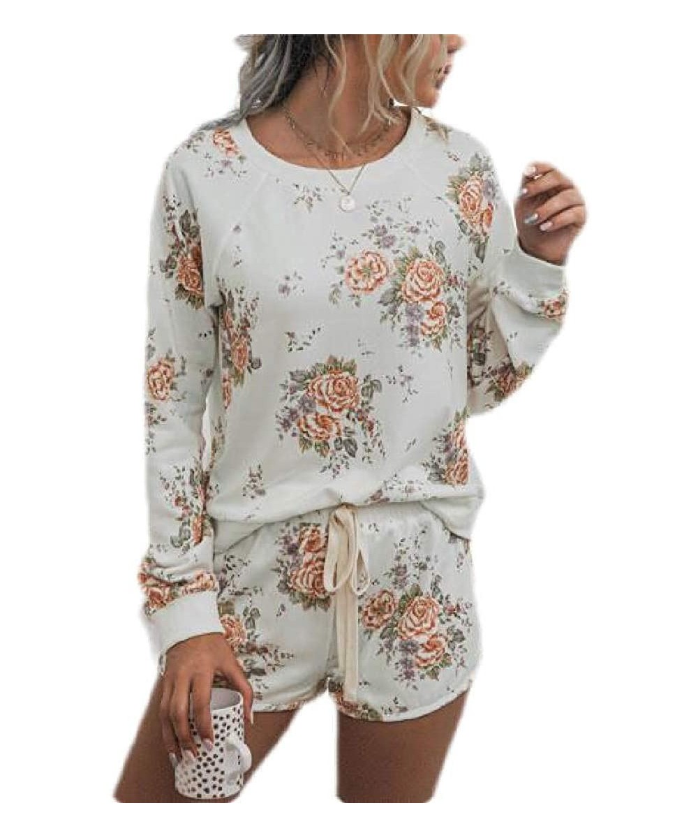 Sets Long Sleeve Print 2 Piece Outfits Nightwear Shirt and Shorts Pajama Set - 7 - CC1908IQO90