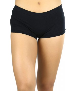 Panties Women's Classic Solid Polyester Blend Basic Boyshorts - Black - CE11ZEBQW1X