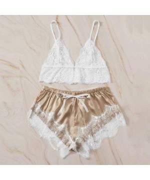 Sets Womens Lingerie Floral Lace Cami Top with Shorts 2 Piece Sexy Pajama Satin Silky Nightwear Sleepwear Panties White - C01...