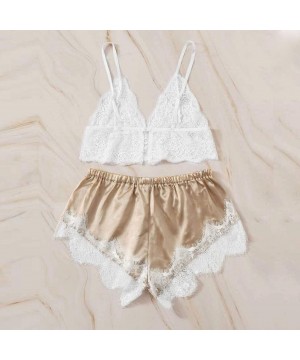 Sets Womens Lingerie Floral Lace Cami Top with Shorts 2 Piece Sexy Pajama Satin Silky Nightwear Sleepwear Panties White - C01...