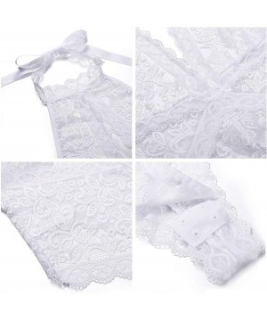 Baby Dolls & Chemises Womens Lace High Neck Lingerie One Piece Teddy Bodysuit Nightie - White - C3197E09KOY