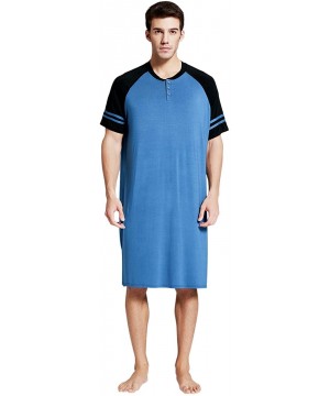 Sleep Tops Men's Nightshirt Nightwear Comfy Big & Tall Short Sleeve Henley Sleep Shirt Tops Nightgown - Blue - CB18WR8G37Y