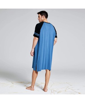 Sleep Tops Men's Nightshirt Nightwear Comfy Big & Tall Short Sleeve Henley Sleep Shirt Tops Nightgown - Blue - CB18WR8G37Y