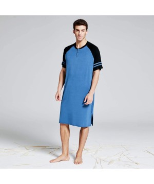 Sleep Tops Men's Nightshirt Nightwear Comfy Big & Tall Short Sleeve Henley Sleep Shirt Tops Nightgown - Blue - CB18WR8G37Y