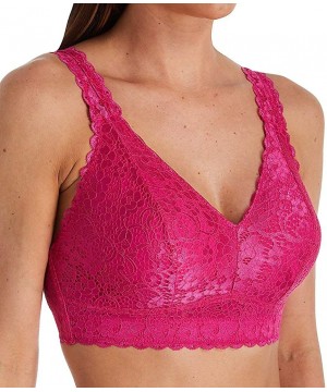 Bras Adriana Women's Full Figured Supportive Wirefree Lace Bralette J-Hook Style P5482 - Raspberry - CL18SOD0H0T