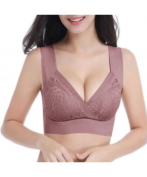 Bras Womens Comfortable Bras Sexy Air Permeable Extra Support Wirefree Lace Bra - Khaki - CV195LXQA8D