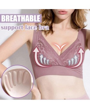 Bras Womens Comfortable Bras Sexy Air Permeable Extra Support Wirefree Lace Bra - Khaki - CV195LXQA8D