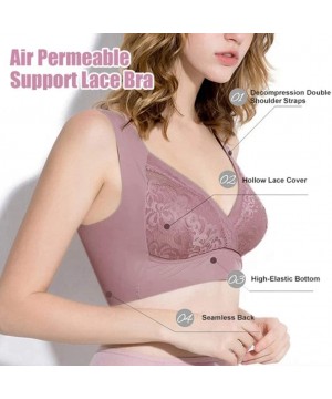 Bras Womens Comfortable Bras Sexy Air Permeable Extra Support Wirefree Lace Bra - Khaki - CV195LXQA8D