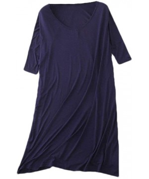 Tops Women Mid-Length V Neck Solid Plus-Size Half Sleeve Fitted Loungewear - Navy Blue - C5190X9MMXK