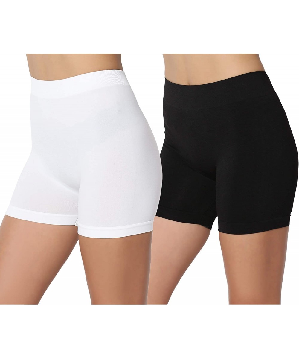 Panties Seamless Everyday Bike Shorts Intimately Under Layer Short Leggings - 11inch Black/White - C911YLCCXX7