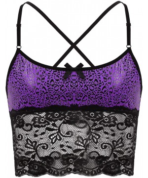 Undershirts Mens Sissy Lace Spliced Leopard Printed Sleeveless X-Back Camisole Vest Tops Nightwear - Purple - C019CMN8GOI