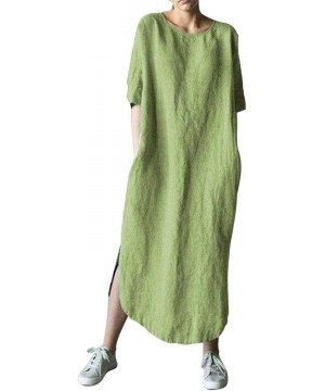 Nightgowns & Sleepshirts Women's Maxi Dress Solid Plus Size Loose Cotton Linen Long Dresses with Pockets - Green - CC18SAZ27WT