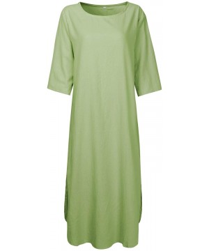 Nightgowns & Sleepshirts Women's Maxi Dress Solid Plus Size Loose Cotton Linen Long Dresses with Pockets - Green - CC18SAZ27WT