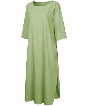 Nightgowns & Sleepshirts Women's Maxi Dress Solid Plus Size Loose Cotton Linen Long Dresses with Pockets - Green - CC18SAZ27WT