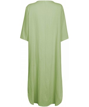 Nightgowns & Sleepshirts Women's Maxi Dress Solid Plus Size Loose Cotton Linen Long Dresses with Pockets - Green - CC18SAZ27WT