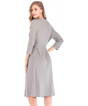 Robes Women Soft Cotton Modal Robe V Neck 3/4 Sleeves Short Loungewear Kimono Sleepwear - Grey - CM197NRMOD5