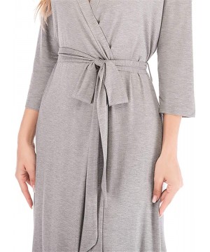 Robes Women Soft Cotton Modal Robe V Neck 3/4 Sleeves Short Loungewear Kimono Sleepwear - Grey - CM197NRMOD5