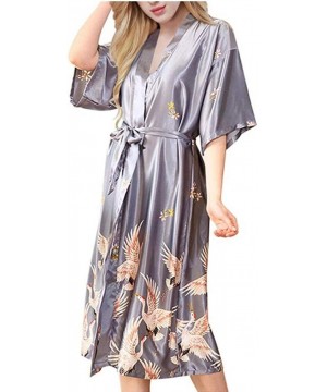 Robes Gray Satin Long Bathrobe Women Wedding Bride Bridesmaid Robe Nightgown Sleepwear Print Crane Kimono S M L XL XXL XXXL -...