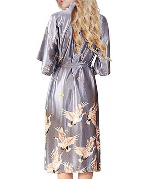 Robes Gray Satin Long Bathrobe Women Wedding Bride Bridesmaid Robe Nightgown Sleepwear Print Crane Kimono S M L XL XXL XXXL -...