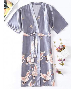 Robes Gray Satin Long Bathrobe Women Wedding Bride Bridesmaid Robe Nightgown Sleepwear Print Crane Kimono S M L XL XXL XXXL -...