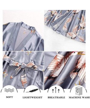 Robes Gray Satin Long Bathrobe Women Wedding Bride Bridesmaid Robe Nightgown Sleepwear Print Crane Kimono S M L XL XXL XXXL -...