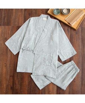 Robes Men Cotton Kimono Robe Pajamas Sets Simple Short Sleeve Japanese Robe Trousers Hombre Pyjamas Robes - Rbs 9 - C918Z7G566Q