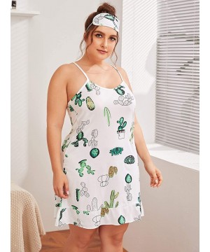 Nightgowns & Sleepshirts Women's Plus Size Cute Printed Cami Sleepdress Nightdress Sleepwear - White - CY19C8AGQQM