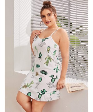 Nightgowns & Sleepshirts Women's Plus Size Cute Printed Cami Sleepdress Nightdress Sleepwear - White - CY19C8AGQQM