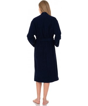 Robes Women's Robe Turkish Cotton Terry Kimono Bathrobe Made in Turkey - Blue Depths - C418T9SQ474