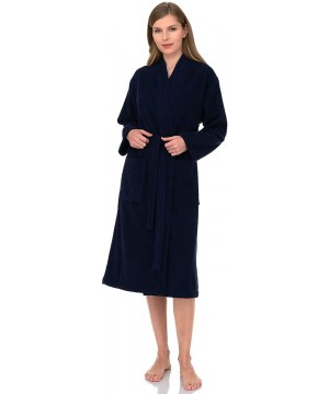 Robes Women's Robe Turkish Cotton Terry Kimono Bathrobe Made in Turkey - Blue Depths - C418T9SQ474