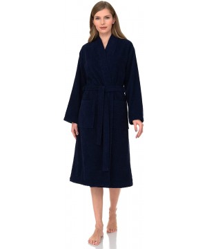 Robes Women's Robe Turkish Cotton Terry Kimono Bathrobe Made in Turkey - Blue Depths - C418T9SQ474