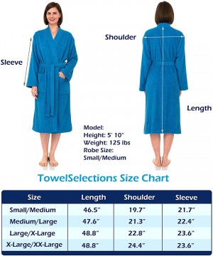 Robes Women's Robe Turkish Cotton Terry Kimono Bathrobe Made in Turkey - Blue Depths - C418T9SQ474